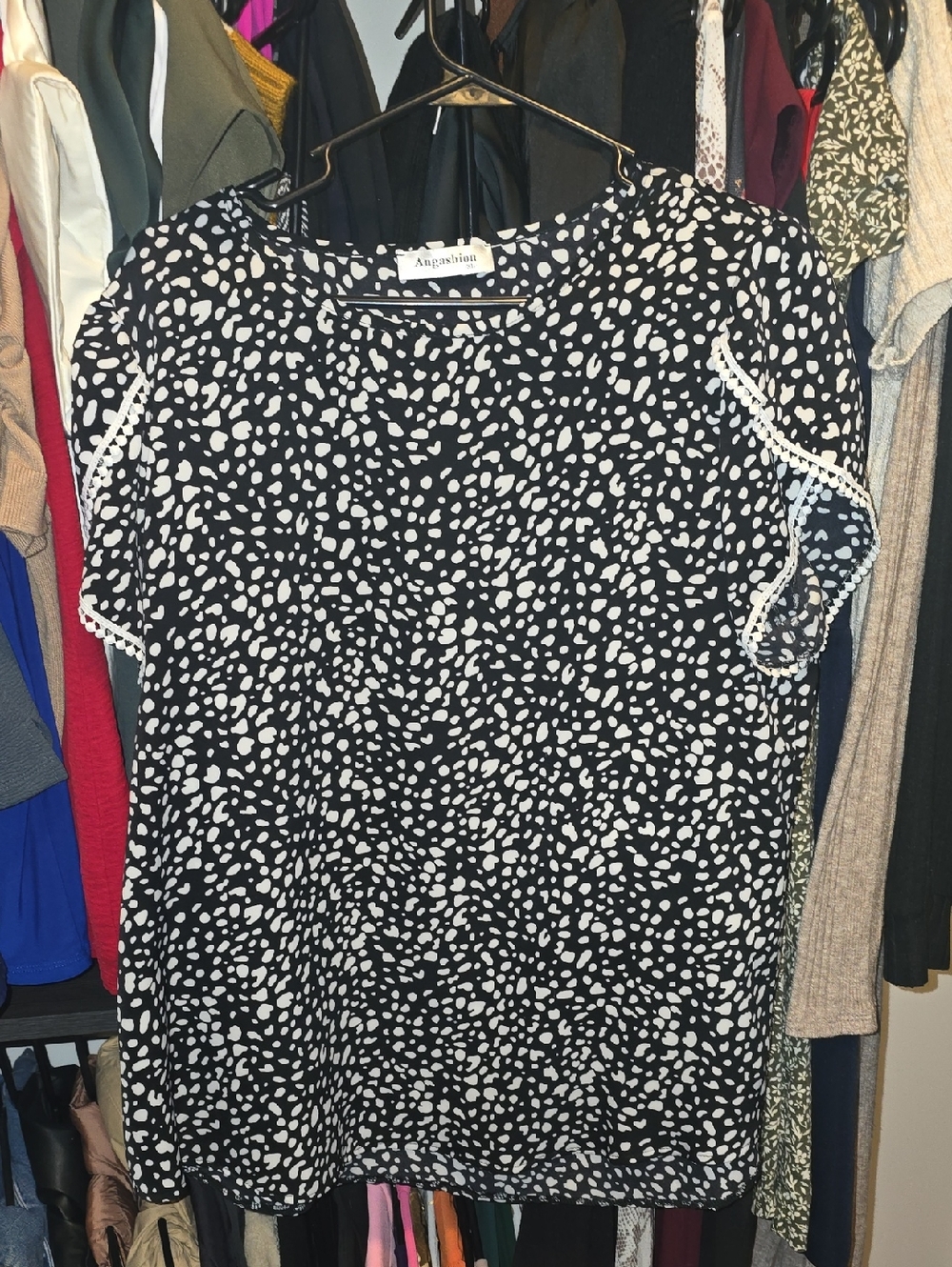 Angashious Black & White Printed Short Sleeve Blouse